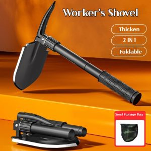 Multifunctional Camping Shovel — Carbon Steel 3-in-1 Spade, Pick Axe & Hoe for Gold Prospecting, Fishing & Outdoor Use