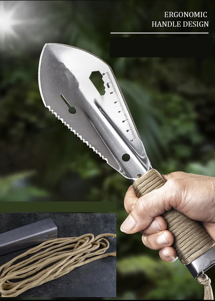 Metal Detector & Gold Prospecting Digging Tool — Carbon Steel Multi-Function Shovel Knife with Sheath