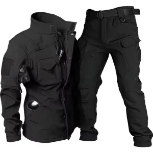 Waterproof Tactical Jacket & Pants Set – Fleece Lined, Black
