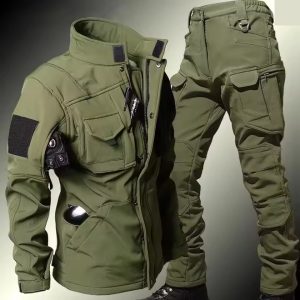 Waterproof Tactical Jacket & Pants Set – Fleece Lined, Green